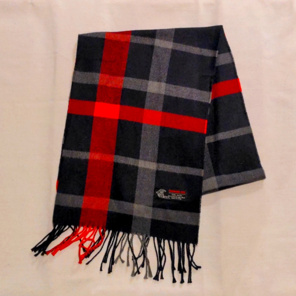 Red, Navy, and Grey Plaid Scarf